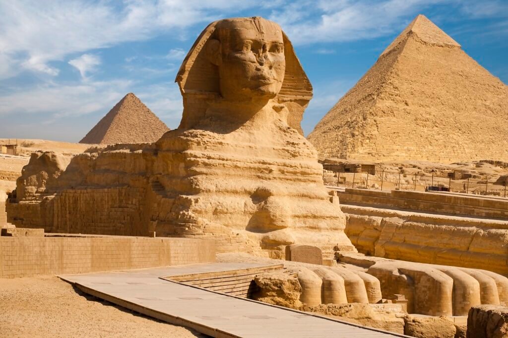 full sphynx profile pyramid giza egypt